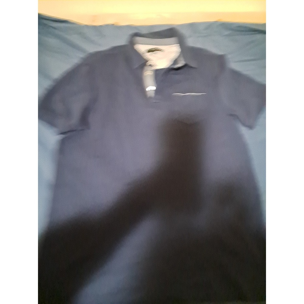 Tahari Polo Shirt Mens Large Navy Blue Short Sleeve Pocket Solid Pullover Cotton